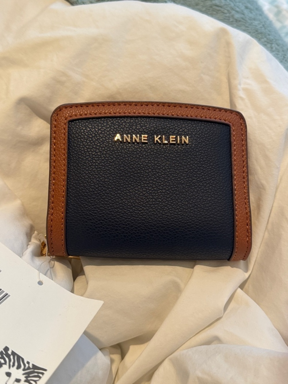 Anne Klein Navy Wallet with Brown Trim and Gold Logo